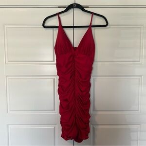 Windsor Women's Red Ruched‎ Mini Dress Size Small V-Neck